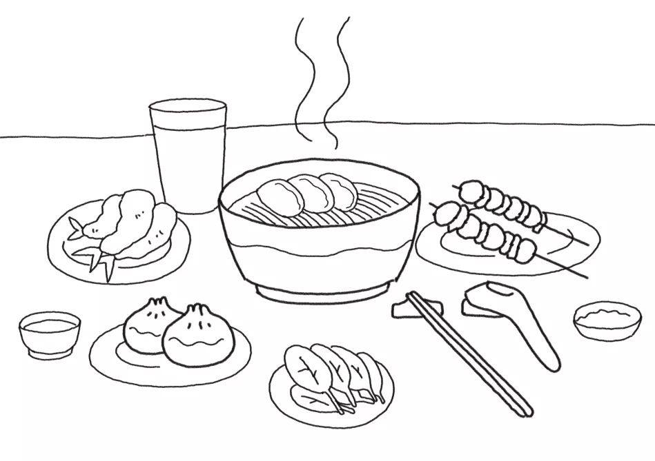 一桌美食简笔画画法步骤