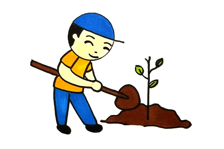 植树人物简笔画画法