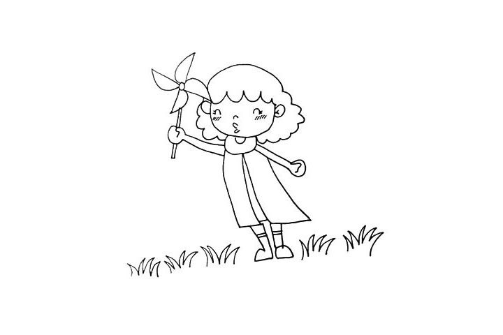 玩风车的小女孩简笔画教程