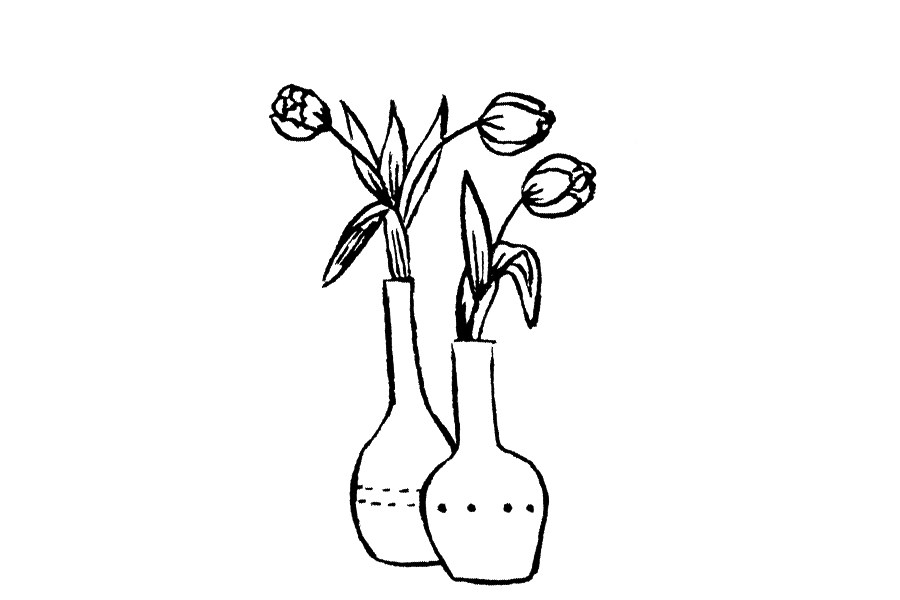 一组漂亮的花瓶插花简笔画图片