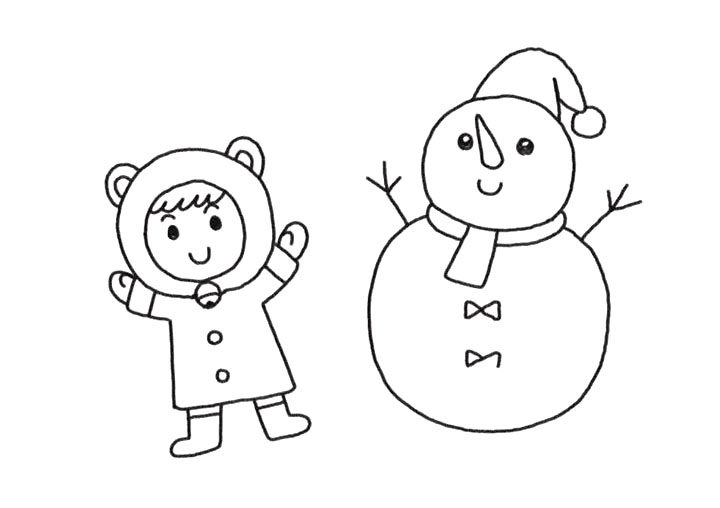 小女孩堆雪人简笔画画法步骤