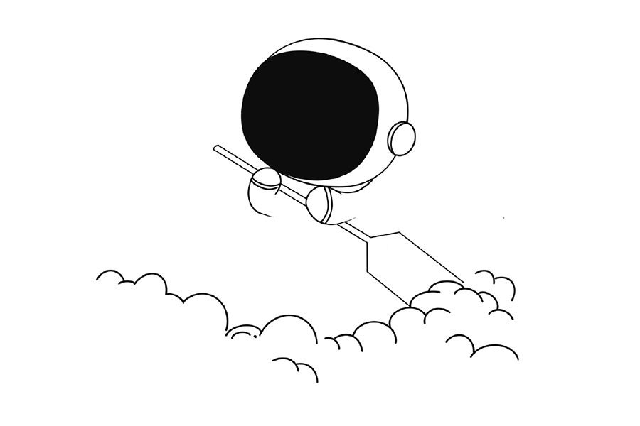 超浪漫太空人划月亮船简笔画画法步骤