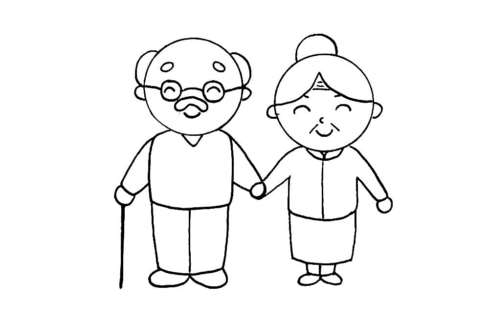 重阳节画幅慈祥的老人简笔画