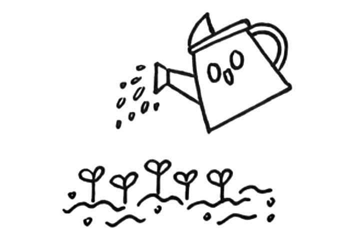 给土地里的树苗浇水简笔画教程