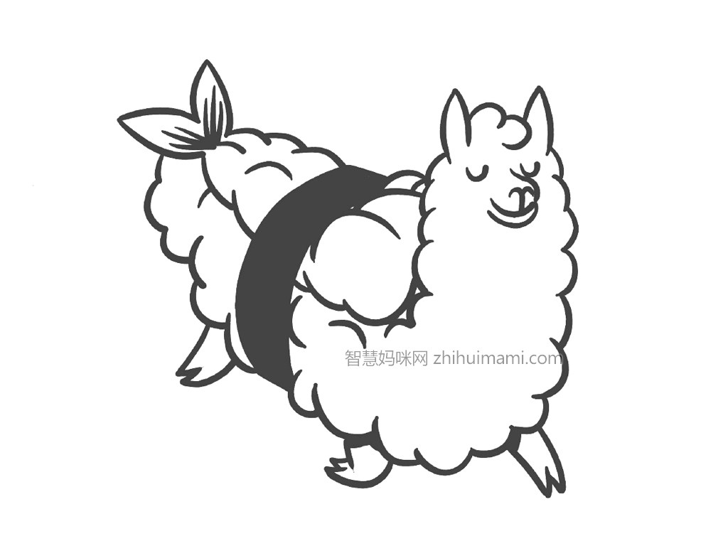 可爱的羊驼寿司简笔画画法步骤