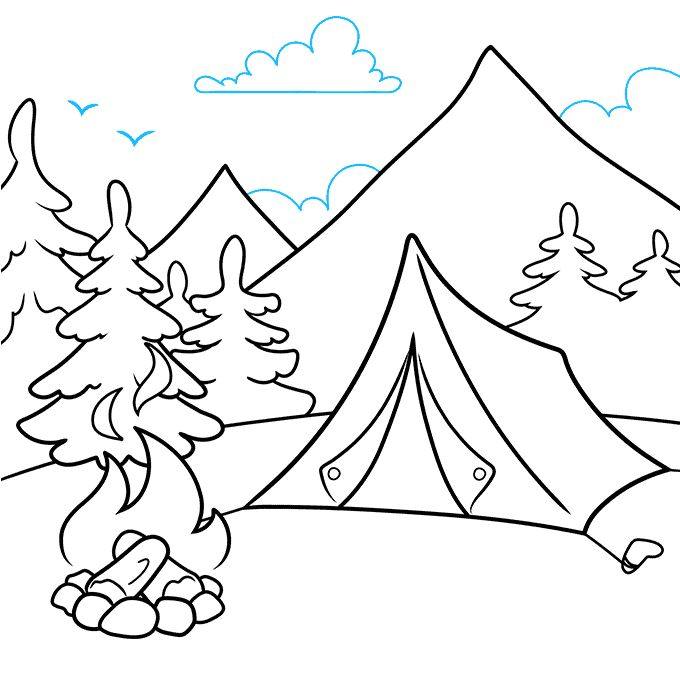 消防安全绘画-野外露营场景