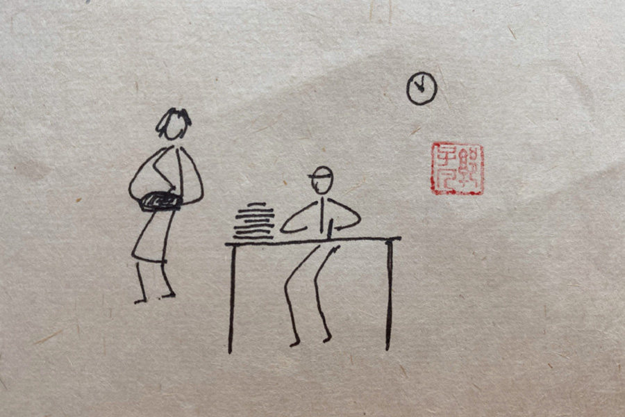 日出而作，日入而息 生活风景简笔画图片