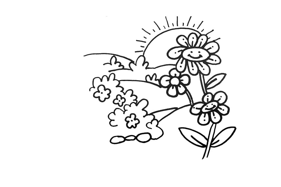 漂亮的花圃风景简笔画画法