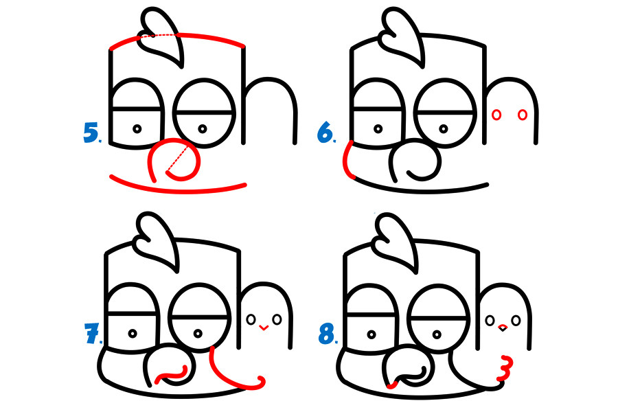 如何用“hen”字母画卡通母鸡简笔画步骤