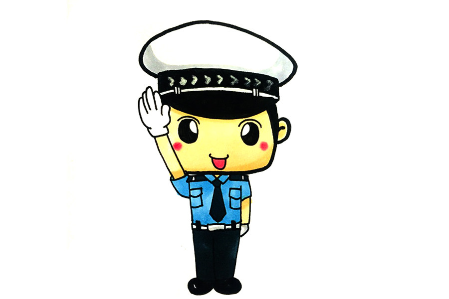 可爱交警叔叔怎么画