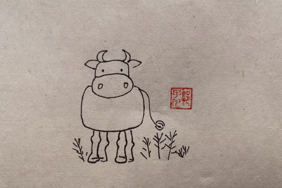 超简单草地上的牛简笔画图片