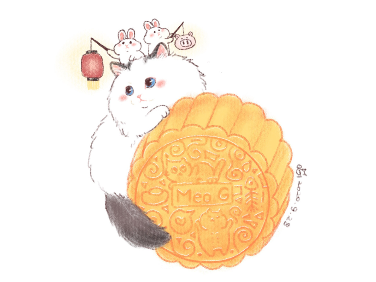 一组可爱的小猫和月饼简笔画图片