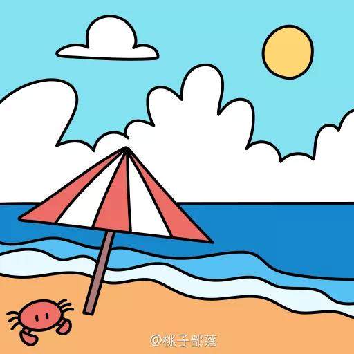 漂亮的海滩风景简笔画