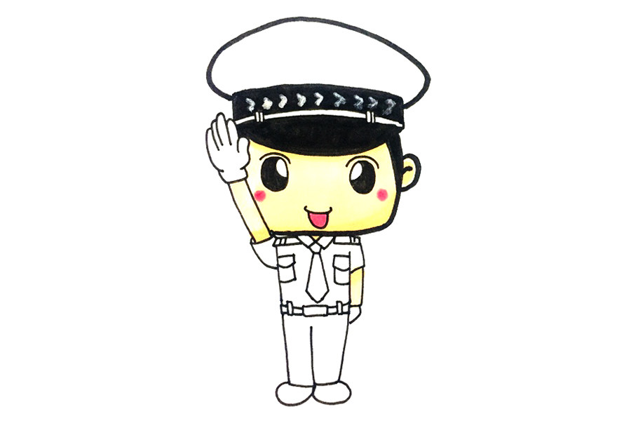 可爱交警叔叔怎么画