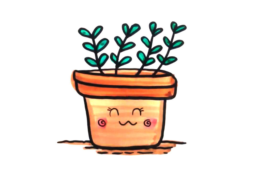 可爱盆栽绿植怎么画