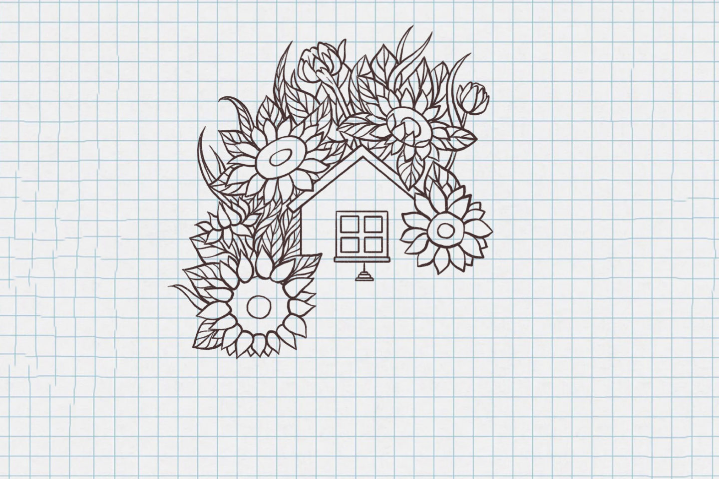 有点复杂但很漂亮的向日葵小屋简笔画画法