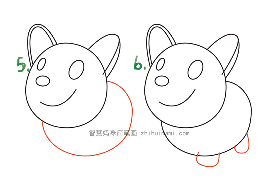 可爱的柯基简笔画画法步骤