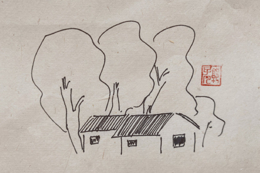 秋天风景简笔画图片 云天收夏色，木叶动秋声