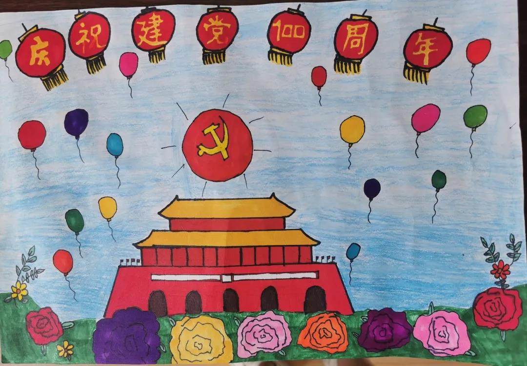 庆祝党建100周年的简笔画图片