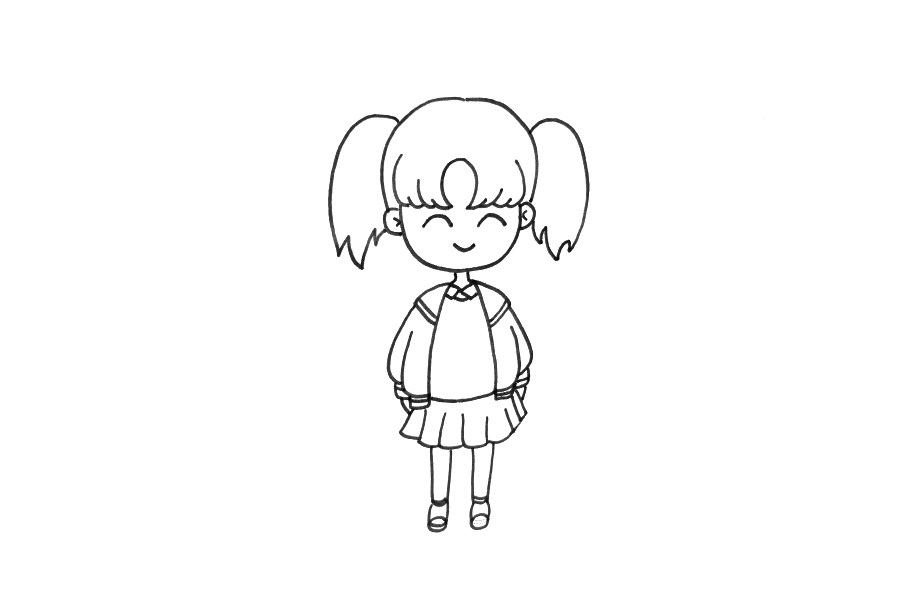 可爱双马尾小女孩简笔画画法步骤