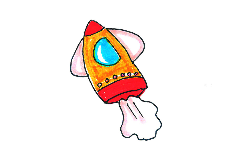 小学生创意火箭简笔画画法步骤