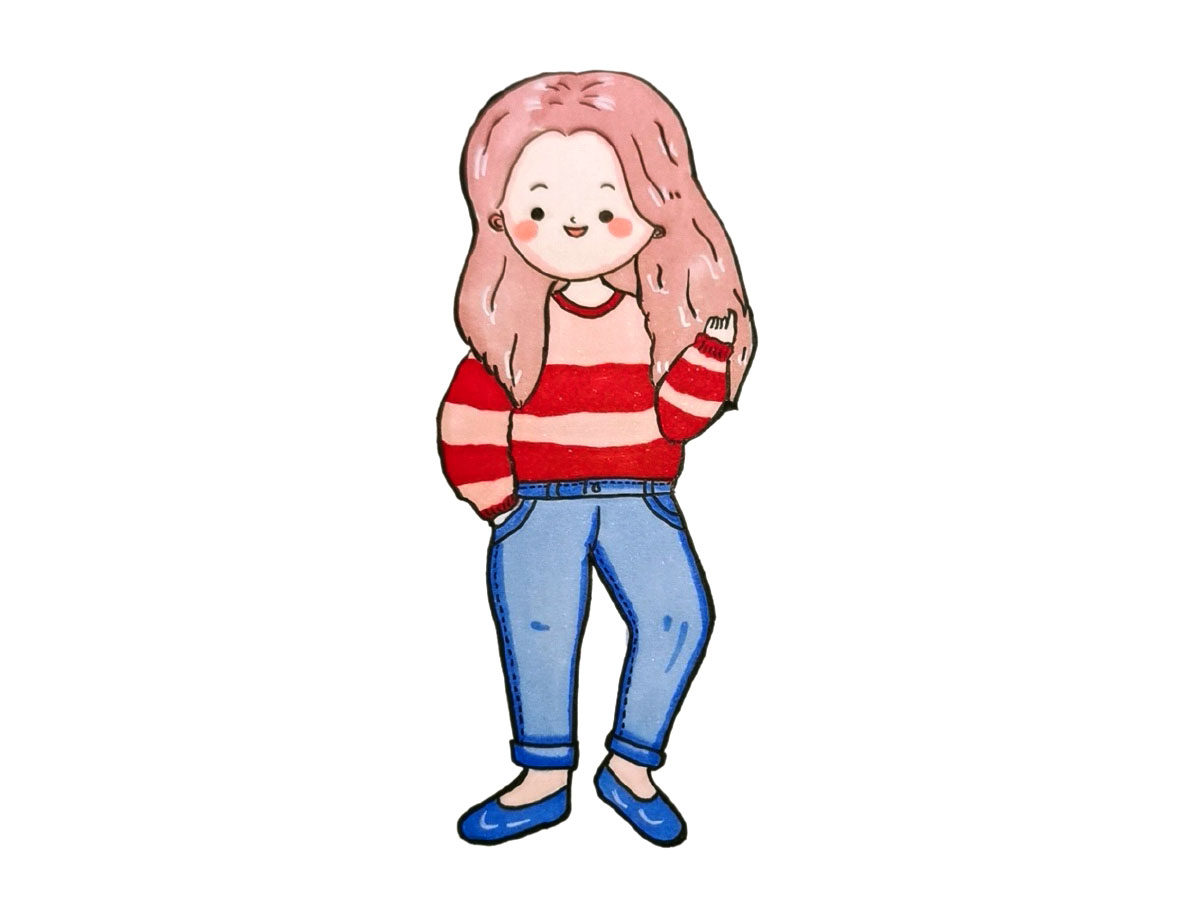 关于冬日少女穿搭简笔画图片