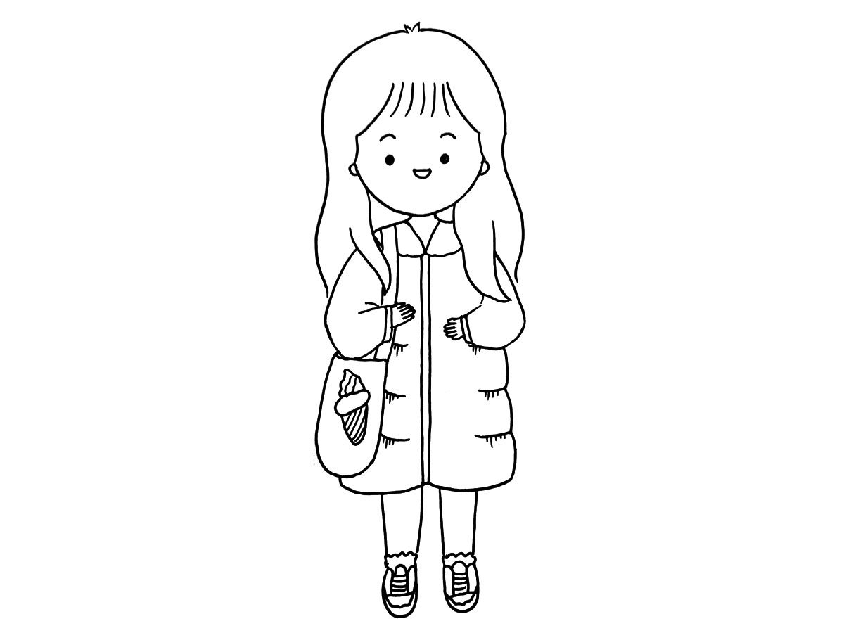 关于冬日少女穿搭简笔画图片
