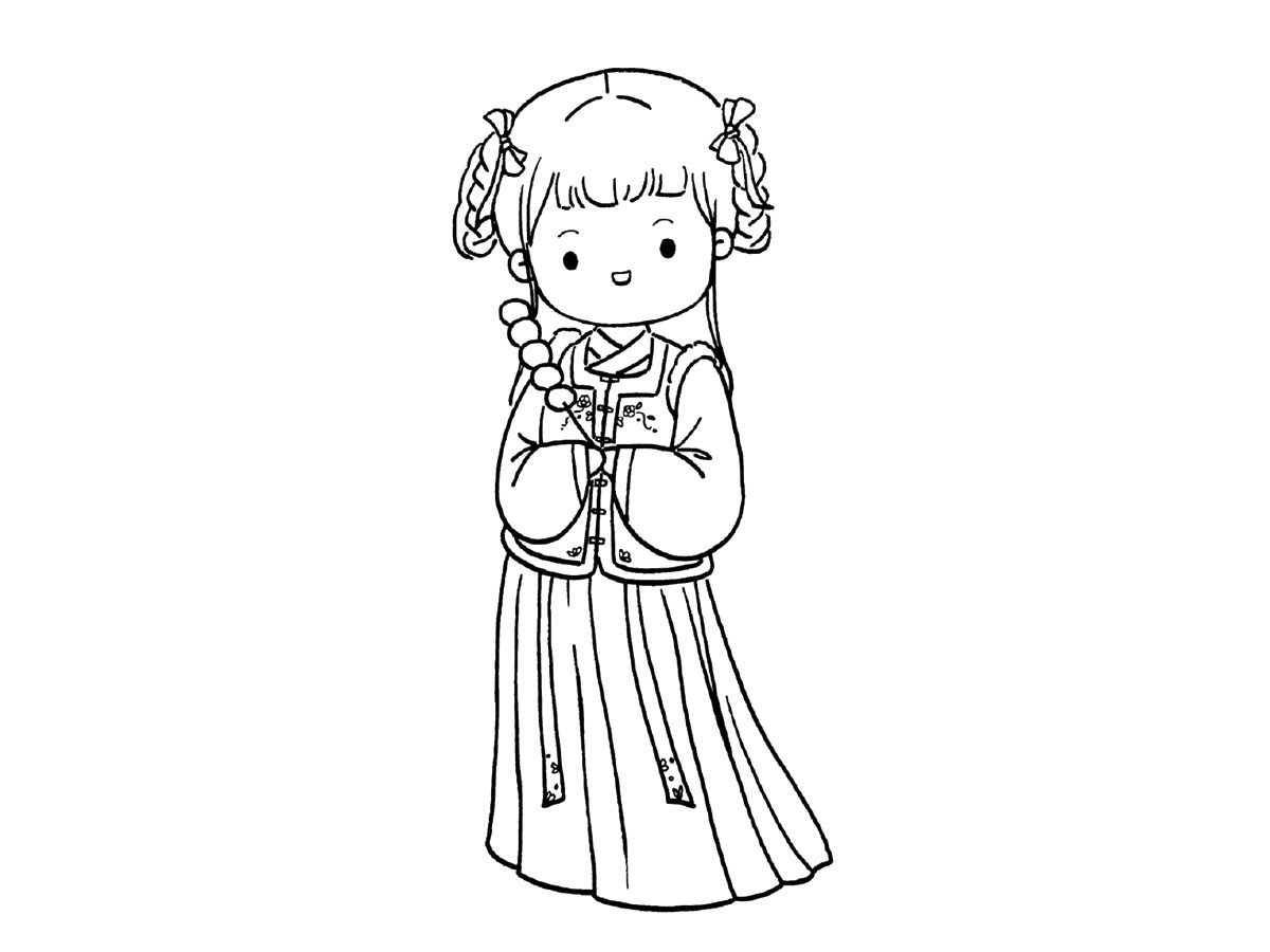 拿着糖葫芦的国风小女孩简笔画画法步骤