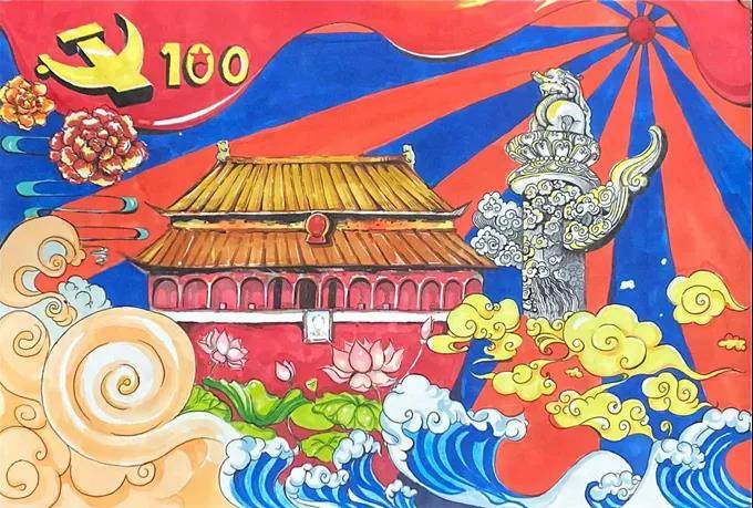 百年礼赞 我心向党 庆祝建党一百周年绘画图片