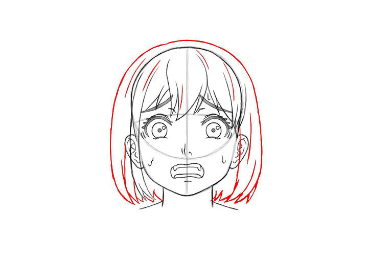 画短发女孩漫画-害怕表情的画法