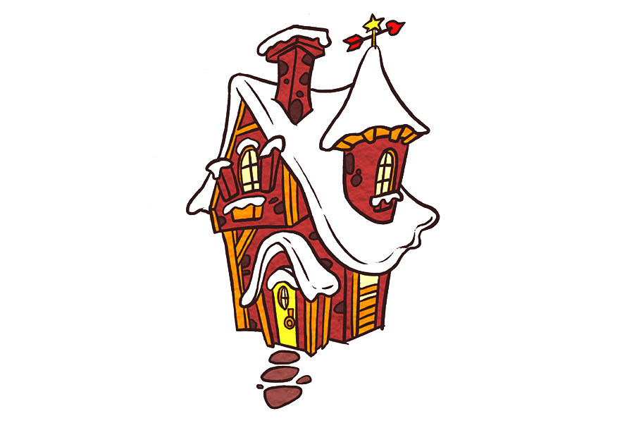 雪中的小木屋简笔画画法步骤