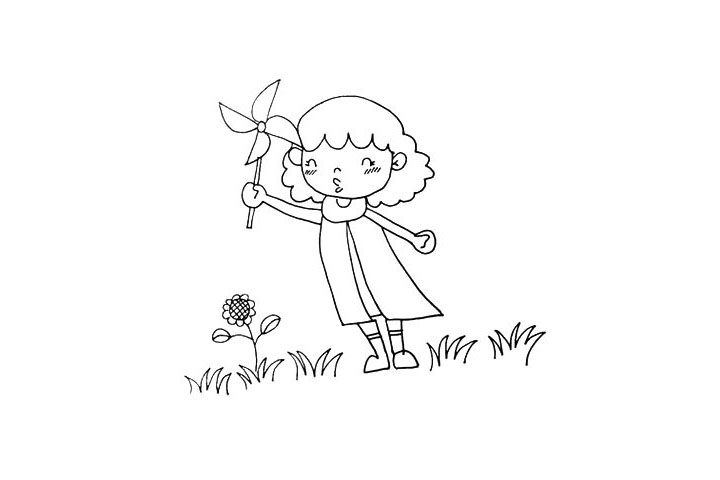 玩风车的小女孩简笔画教程
