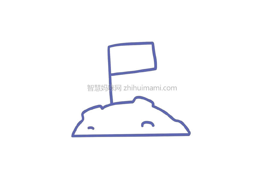 宇宙太空简笔画大全 月球上的国旗简笔画