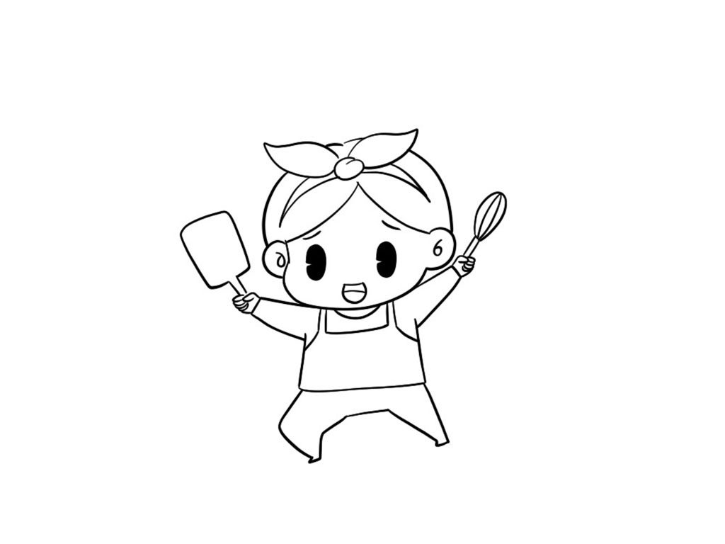 开心烹饪的小女孩简笔画画法