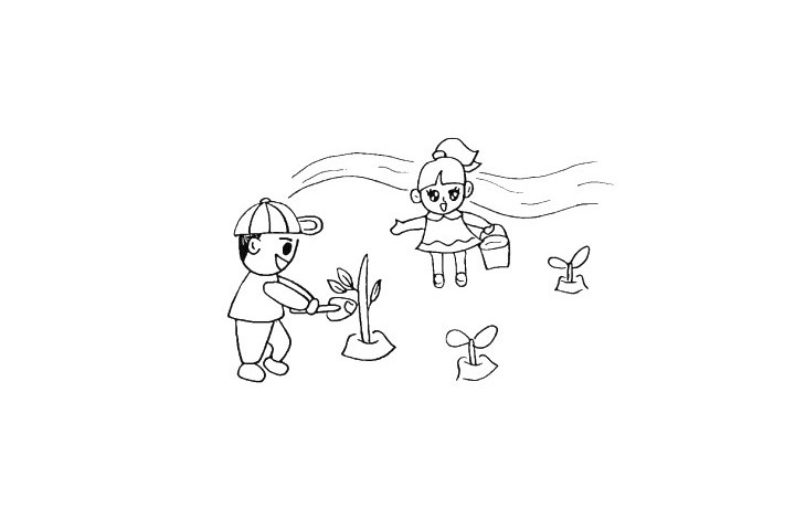 一起来植树吧植树节简笔画教程