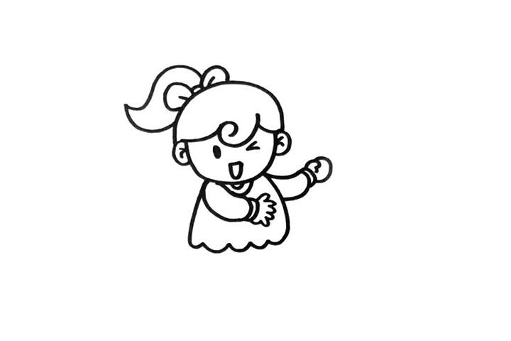 打伞的小女孩简笔画画法步骤