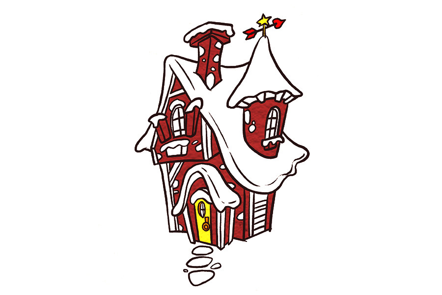 雪中的小木屋简笔画画法步骤