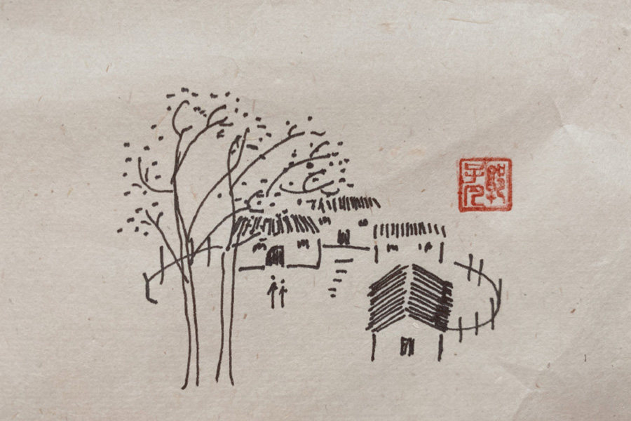 秋天风景简笔画图片 云天收夏色，木叶动秋声