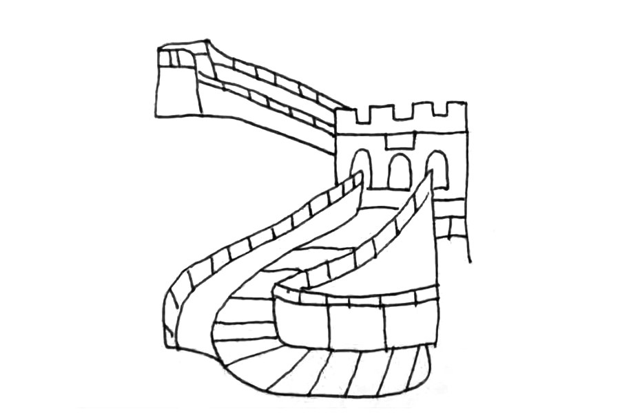 国庆节万里长城简笔画步骤