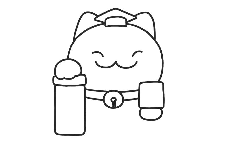 满分招财猫简笔画画法步骤