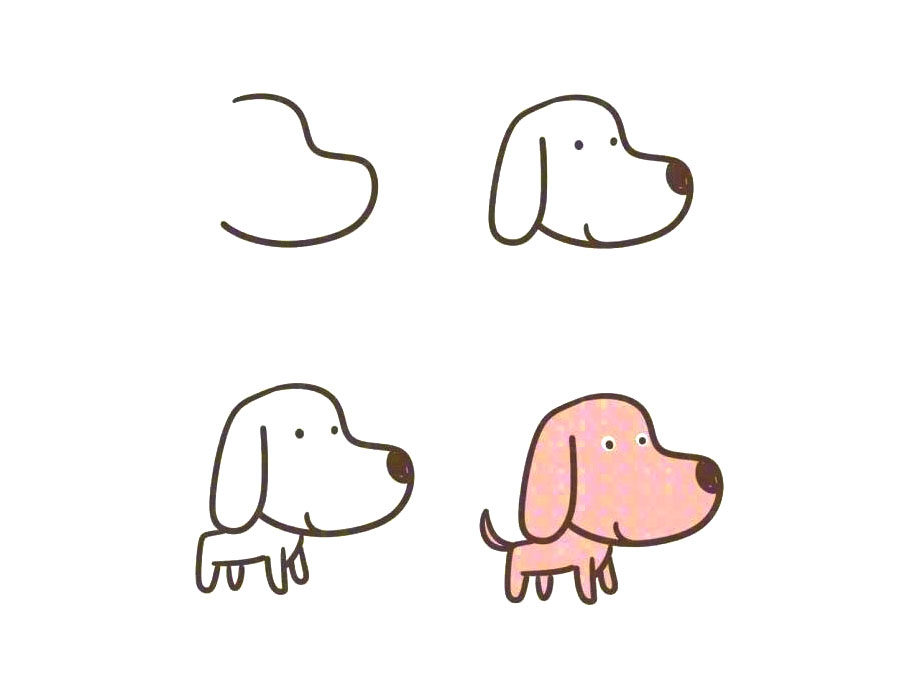 一组可爱的狗狗简笔画教程