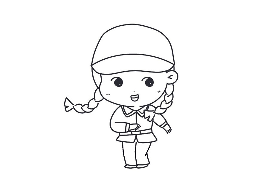 国庆节穿着军衣的小女孩简笔画