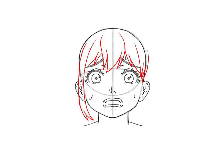 画短发女孩漫画-害怕表情的画法