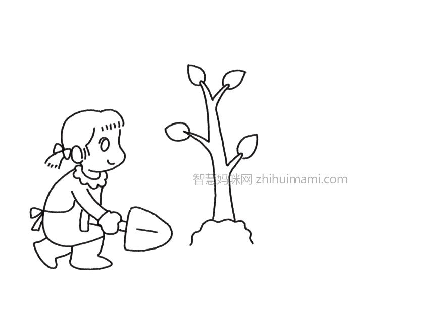 植树主题简笔画画法步骤