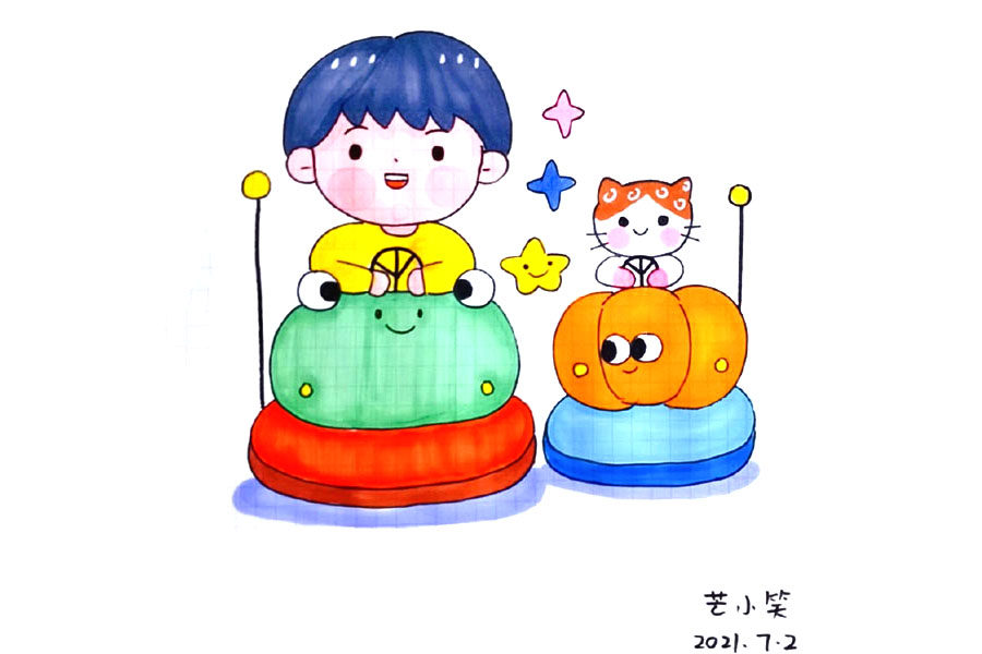 儿童节准备怎么过呢？游乐场是标配！游乐场里开心的小朋友简笔画