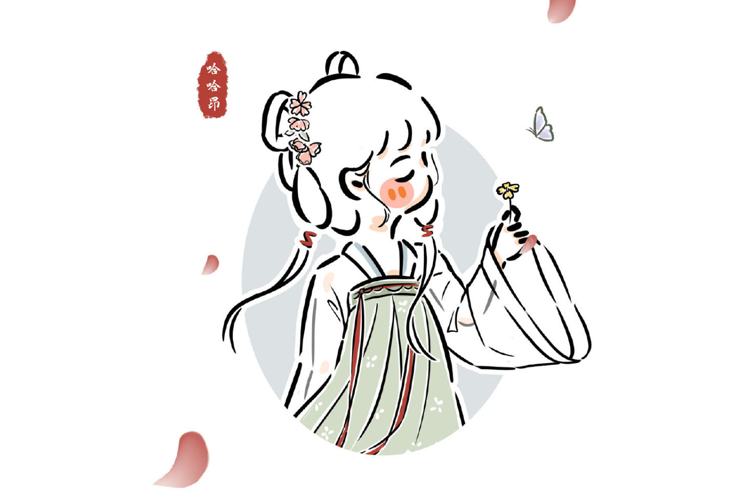 古风也可以很可爱 一组漂亮的古风小女孩简笔画图片