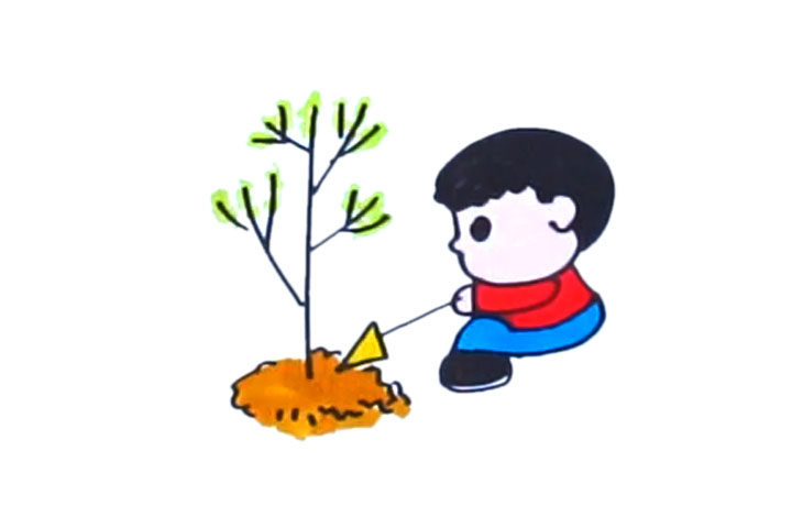 植树小朋友怎么画