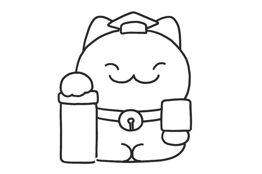 满分招财猫简笔画画法步骤