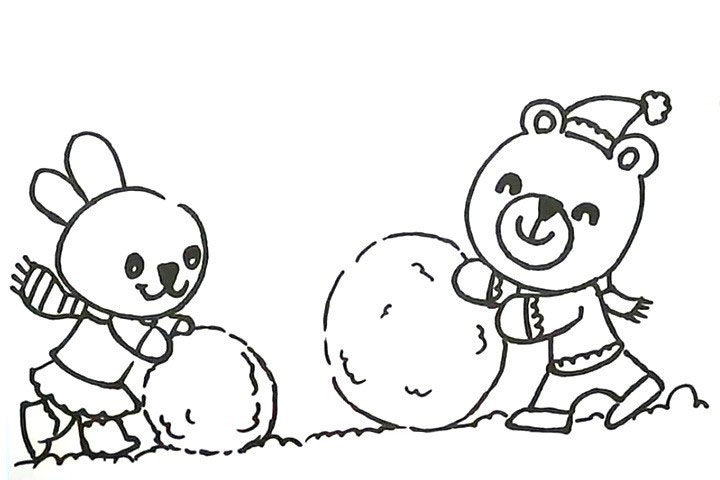 滚雪球的小熊和小兔简笔画步骤详解