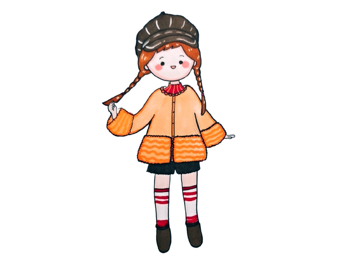 关于冬日少女穿搭简笔画图片